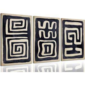 3Pcs Black Beige Abstract Canvas Wall Art Minimalist Geometric Lines Calligraphy Wall Decor Pictures Modern Creativity Posters Prints for Living Room Bedroom Paintings Artwork Home Decoration