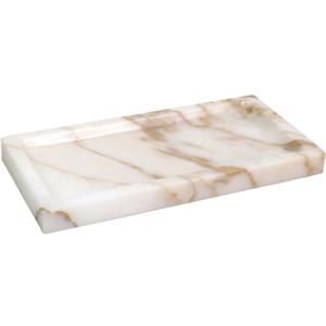 Small Marble Bathroom Tray, Real Marble Vanity Tray, Natural Stone Organizer for Countertop, Mini Marble Organizer for Jewelry Perfume Towel, Non-Resin Non-Ceramic (Calacatta Gold 7.9 x 3.9 x 0.7)
