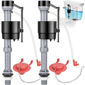 Universal Toilet Repair Kit for Inside Tank Includes Adjustable Fill Valve & 2-Inch Flapper, Quiet & Easy Installation (Red, 2-Pack)