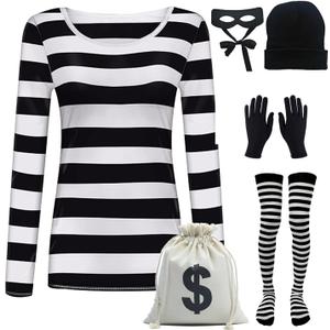 Adult Women's Robber Costume Thief Accessories Bank Robber Costume for Halloween (Large)