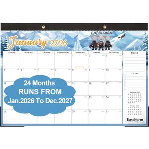 24 Month Desk Calendar 2026-2027, Runs from January 2026 to December 2027, Large 17"x12" Desktop/Wall Monthly Calendar, 2 Year Academic Calendar with Note & To Do for Home, School or office