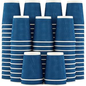 Lamosi 120 Pack 8 oz Disposable Coffee Cups, Insulated Corrugated Paper Cups, Kraft Ripple Wall Cups for Hot Beverage or Cold Drinks Office/Home/Party/Travel/Cafe (Navy)