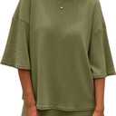 Tankaneo Womens 2 Piece Outfits Sweater Set Lounge Sets 3/4 Sleeve Oversized Tops and Elastic Waist Shorts Pajama Sets (Green)