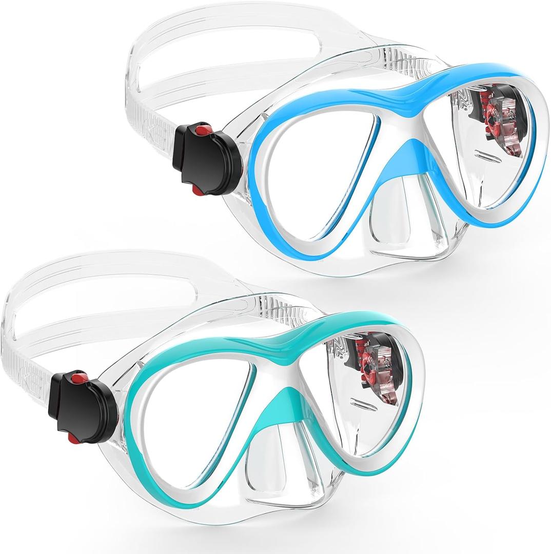 Kids Swim Swimming Goggles, Snorkel Diving Mask for Youth w/Nose Cover (Blue & Cyan)