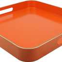 Orange Square Decorative Tray with Handles, 13"*13" Versatile Serving Tray for Coffee Table, Ottoman, Ideal for Serving, Displaying, Organizing
