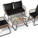 YITAHOME Outdoor Patio Conversation Set 4 Pieces, Wicker Furniture with Soft Cushion & Coffee Table, Rattan Bistro Set Patio Set Chairs with Side Table for Backyard, Balcony, Deck, Black