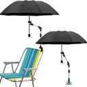 2 Pcs Beach Chair Umbrella with Clamp 49.2" 360 Adjustable Golf Umbrella with Clip and Retractable Stand Sun Shade for Camping Outdoor Travel Patio Wheelchair Golf Cart Stroller (Black)