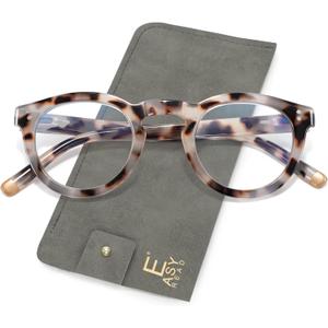 EASY READ Retro Round Blue Light Blocking Reading Glasses for Women,Anti UV Readers for Women with Spring Hinge (Grey Tortoise)