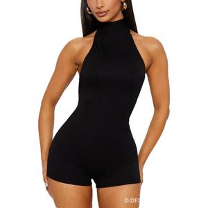 THLAI Sexy Jumpsuit for Women Romper Sleeveless Backless Halter Bodycon Shorts Jumpsuit One Piece Clubwear Night Party Outfit, L Black 