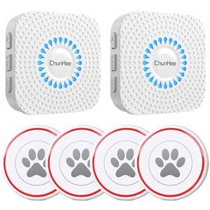 ChunHee Dog Door Bells, Smart Dog Doorbells for Dogs Potty Training to Ring to Go Outside Wireless, Dog Bells for Doggy to Go Potty Train with 55 Chimes, Adjustable 0-110db, 4 Dog Buttons (2 White Receiver+4 White Button)