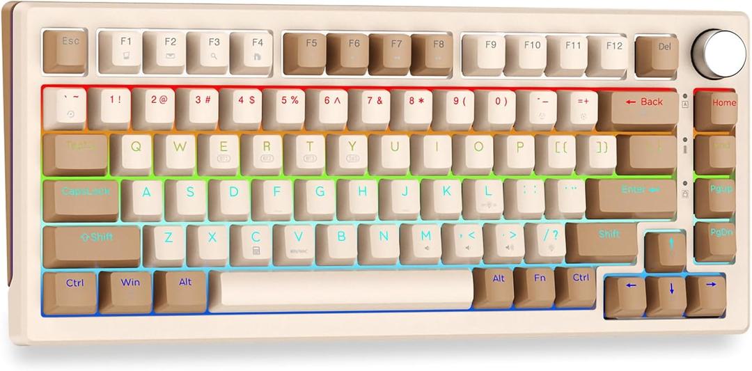 HUO JI 75% Wireless Mechanical Keyboard, Pre-lubed Blue Switches, Hot Swappable, Gasket Structure, Bluetooth/2.4GHz/USB-C, Led Backlit, PBT Keycap Custom Gaming Keyboard for PC