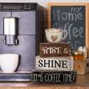 4 x Moucuny 4 Pcs Farmhouse Coffee Bar Sign Decor Wooden Cup Rise & Shine It's Coffee Time Rustic Wood Cafe Sign Gift for Home Kitchen Tabletop Decor