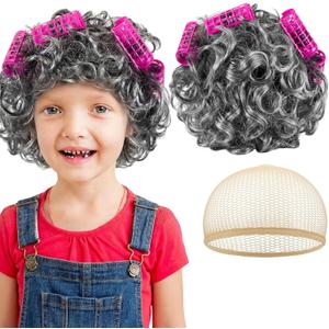 Old Lady Wig Costume for Women Grandma Granny Costume Wig for 100 Days of School Halloween Cosplay (Gray)