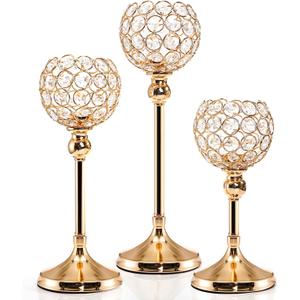 ZEAYEA Set of 3 Crystal Candle Holders, Gold Candlesticks Holder for Pillar Candles and Tea Light, Candle Stand Table Centerpieces for Wedding Party Christmas Home Decor Housewarming Gift, 3 Size