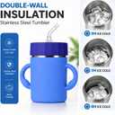 BUSOHA Kids Insulation Stainless Steel Tumbler - Kids Water Bottle with Handle Spill Proof Flexible Straw Sippy Cup Stainless Steel Training Cup for Picnic Travel,12oz,Blue