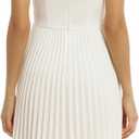 WOOSEA Women's Elegant Pleated Short Sleeves Cocktail Party Swing Dress (White, Large)