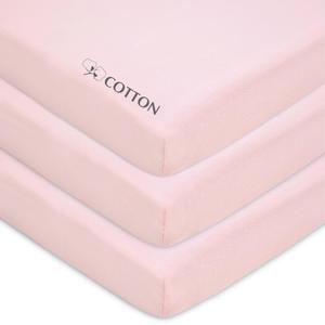 American Baby Company 3 Pack 100% Natural Cotton Fitted Mini Crib Sheets 38" x 24" - Soft & Breathable Small Nesting Portable Sheets, Fits Pack N Play Mattresses, Pink, for Boys & Girls