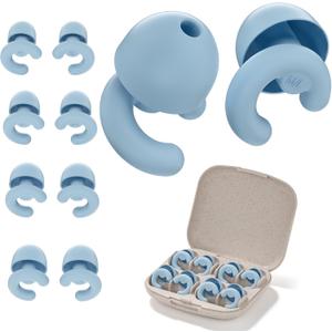 Noise Cancelling Ear Plugs for Sleep, Small Ear Fit - No-Pain for Side Sleepers, 50dB NRR Reusable Silicone One-Piece Design, 4 Sizes for Adults & Kids, Portable Case