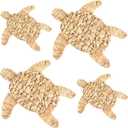 4 Pcs Sea Turtle Beach Theme Decor Handmade Wicker Sea Turtle Wall Decor Scandinavian Hanging Coastal Nautical Sculpture for Boho Bathroom Indoor Outdoor Table Wall Art Ornament