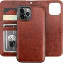 Bocasal Compatible with iPhone 12 Pro Max Wallet Case with Card Holder PU Leather Magnetic Detachable Kickstand Shockproof Wrist Strap Removable Flip Cover 6.7 inch (Brown)