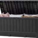 Keter Kentwood 92 Gallon Resin Deck Box-Organization and Storage for Patio Furniture Outdoor Cushions, Throw Pillows, Garden Tools and Pool Floats, Dark Grey