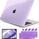 DONGKE for MacBook Air 13 inch Case 2021-2018 Release A2337 M1 A2179 A1932, Bling Plastic Hard Shell Case & Keyboard Cover Only Compatible with MacBook Air 13 inch Retina Fits Touch ID, Sparkly Purple