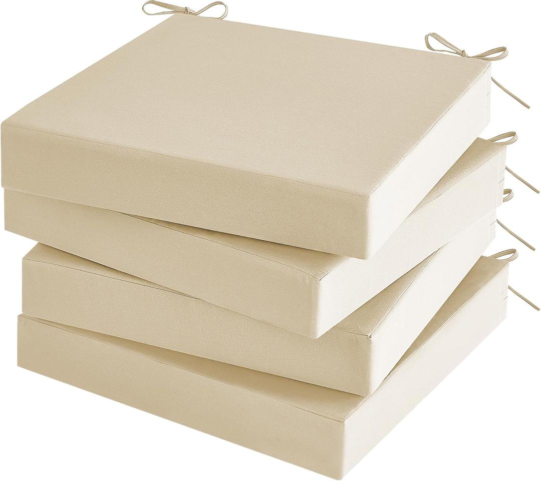 Outdoor Chair Cushions Set of 4 for Outdoor Patio Furniture, Waterproof Patio Seat Cushions with Handle & Ties, 3 Year Color Fastness Square Garden Sofa Couch Pads, 19" x 19" x 3", Beige