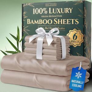 DECOLURE 100% Viscose Derived from Bamboo Sheets California King Size - Luxury 6 Pc Naturally Cooling Sheets, Ultra Soft Bed Set - Deep 17" Pockets, Double Stitching, Oeko Tex Standard (Taupe)