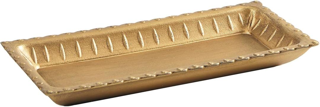 Vintage Gold Decorative Trays for Coffee Table Home Decor Farmhouse, Wood Powder Compressed Trays for Bathroom Ottoman Jewelry Organizer Perfume, Tray for Table Centerpieces