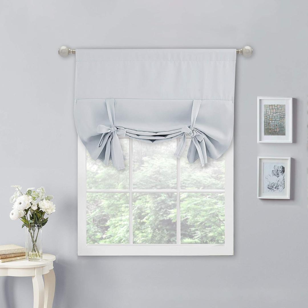 NICETOWN Window Blackout Shades for Kitchen - Tie Up Shades Campers/Bathroom Curtain Panel for Small Window/(1 PC, Greyish White, 34 W x 45 inches L)