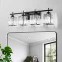 28.2" Modern Crystal Bathroom Vanity Lights, 4-Light Matte Black Wall Light Fixtures Bathroom Lighting Fixtures Over Mirror, 4 Bulb Vanity Lights for Bthroom Hallway