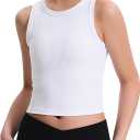 JOCMIC Girls Tank Tops Kids Athletic Tank Ribbed Knit High Neck Crop Tops for Gym Yoga White 13-14 Years
