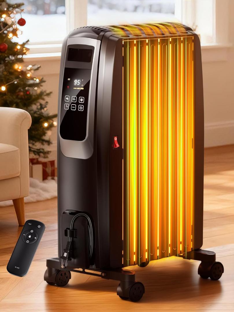 Uthfy Oil Filled Radiator Heater, Electric Radiant Heater With Remote Control, Thermostat, 4 Mode, 24H Timer, Safety Protection, Energy Efficient Space Heaters For Indoor Use Large Room, Bedroom