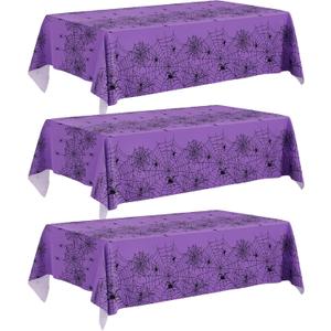 3 Pack Halloween Tablecloth-54 x 108 Inch Spider Web Design Purple