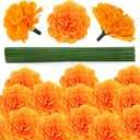 30 Pcs Artificial Marigold Flowers,3.54" Silk Marigold Flower Heads with Stems,Orange Flowers Artificial for Diwali Decor,Indian Wedding,Home,DIY Wreath Garland,Day of The Dead Decorations