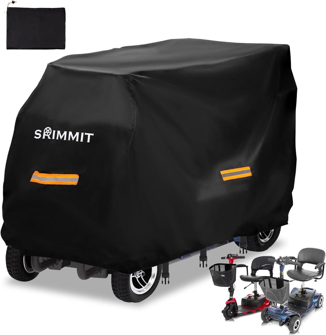Upgraded Mobility Scooter Storage Cover,SRIMMIT Heavy Duty 420D Oxford Fabric Electric Scooter Cover, Waterproof,Anti-UV,Durable with Waterproof Strip,Reflective Strips,3 Buckles (XL 57" x 27" x 39")
