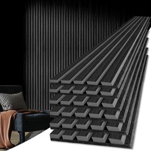 Art3d 6-Piece Wood Slat Acoustic Panels for Stylish Decor and Noise Reduction, 3D Textured Panel for Ceiling and Wall, Matte Black, 6Pcs - 94.5 * 7.9 inch