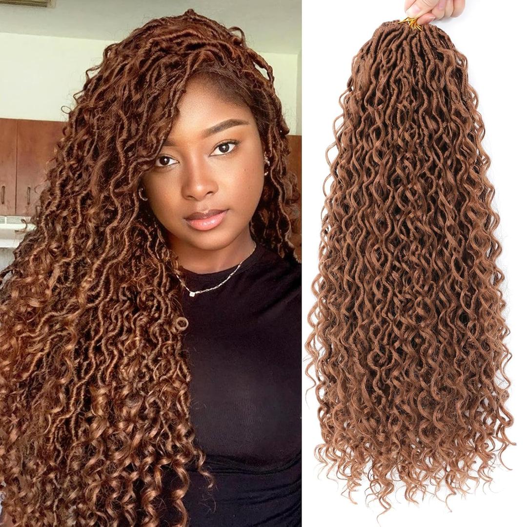 8 Packs Goddess Faux Locs Crochet Hair for Black Women, Long Goddess Locs Crochet Hair, Boho Style, River Locs with Curly Ends (22Inch, 30#, 8Packs)