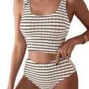 SOLY HUX Women's Striped Tankini Sets Tie Shoulder High Waisted Swimsuits Two Piece Bathing Suit (Large)