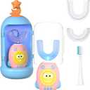 FTOYIN Kids Electric Toothbrush with 3 Brush Heads, U Shaped Ultrasonic Toothbrush Kids with 5 Modes, 45s Smart Reminder, 360-Degree Automatic Cleaning, IPX7 Waterproof Design (Light Pink)