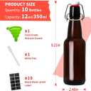 12oz Amber glass bottle with Airtight Stopper Lids (10 Pack) -Swing Top Glass Bottles-Flip Top Brewing Bottle for Fermentation, Kombucha, Mead, Vinegar, Beer, Kefir, Wine,Soda,whisky