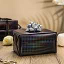 Burymento Black Wrapping Paper Roll, Metallic Holographic Stripe Gift Wrap for Birthday, Valentines, Mothers day, Graduation, Wedding, Fathers day, Baby Shower, Christmas (17 IN x 32.8 FT)