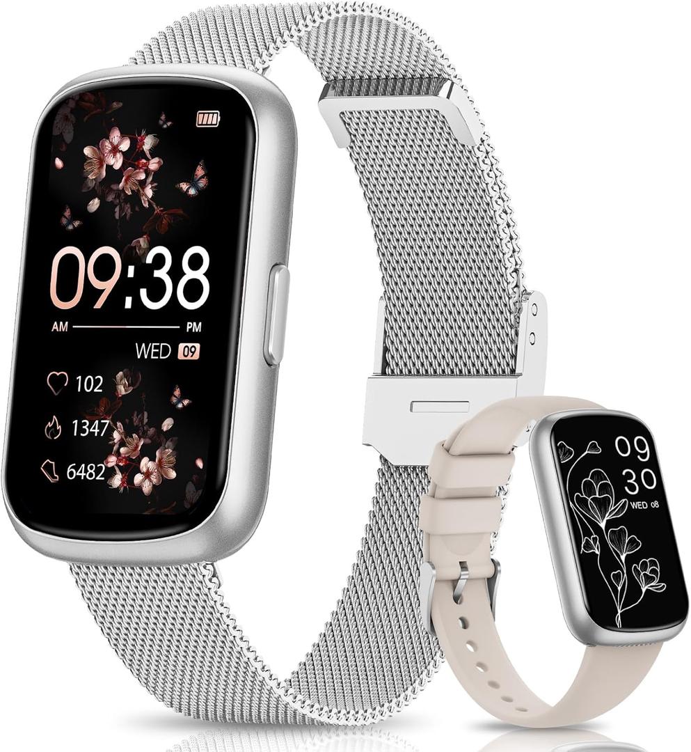 Slim Fitness Tracker, Smart Watches for Men/Women with Heart Rate/Blood Oxygen/Sleep Monitor, IP68 Waterproof Activity Trackers and Smart Watch for Phones with Step Tracker, Pedometer for Women Men (Silver)