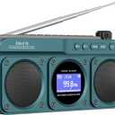 Small Digital FM Radio Bluetooth Speaker, Handheld Rechargeable Radio Wireless Speaker, LCD Display, Double Speakers, Headphone Jack, Support USB/Micro SD Card MP3 Play for Home Outdoor (No AM)