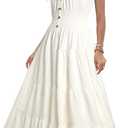 OSTOO Women's 2026 Summer Short Sleeves Boho Floral Print Tiered Casual Flowy Long Maxi Dress (Small, Off-white)