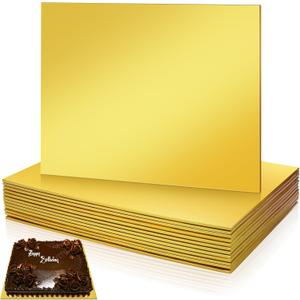 Jingmore 12 Pcs Half Sheet Rectangle Cake Drum Board Greaseproof Rectangle Cake Boards 1/4 Inch Thick Foil Corrugated Plate Drum Base for Desserts Display(14 x 19 Inch,Gold)
