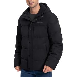 Pioneer Camp Mens Winter Coat Warm Winter Puffer Jacket Waterproof Thicken Insulated Windproof Hooded Down Quilted Coat (Small, Black-1)