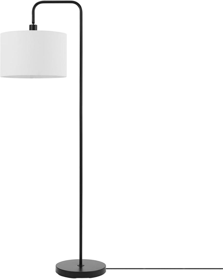 GLOBE Electric 67065 58" Floor Lamp, Black, Dark Gray Velvet Shade, On/Off Socket Rotary Switch, Living Room Dcor, Reading Light, Home Essentials, Bedroom, Office Accessories