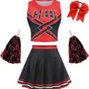 GRAJTCIN Tenns & Women's Cheerleader Outfit Cheerleading Uniform Halloween Costume Adult Crop Top Cheer Outfit (X-Large, Black)