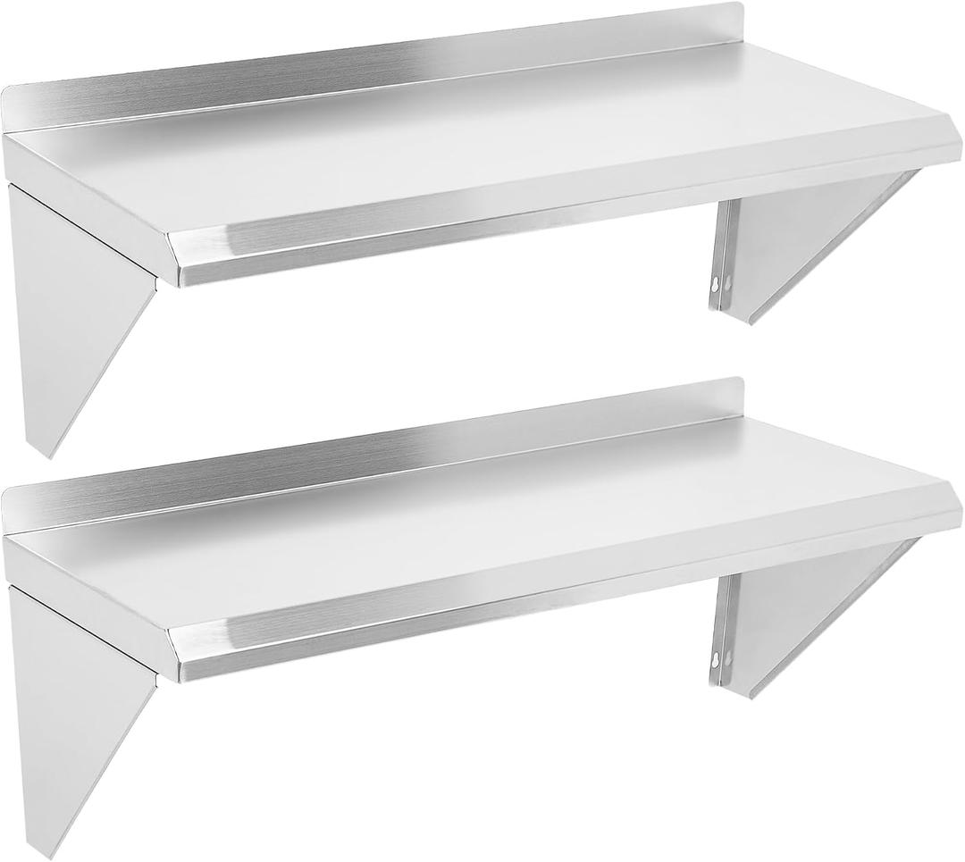 Stainless Steel Shelf 12" x 24" - 2 Pack, 250LBS Wall Mounted Commercial Stainless Steel Shelves, Stable Stainless Wall Shelf for Kitchen, Bar, Restaurant and Garage